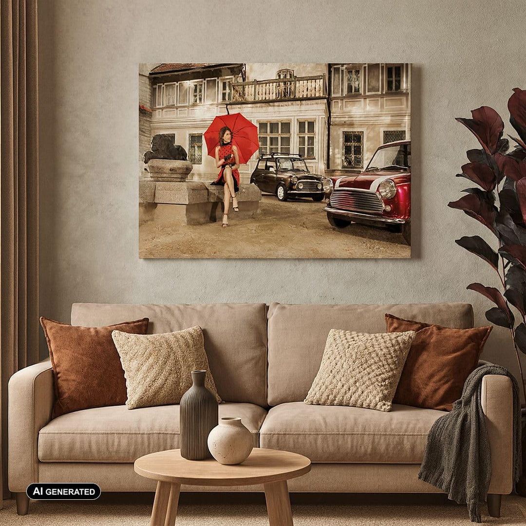 Bilder auf Leinwand Attraktiv Frau Spaziergang Regenschirm Leinwandbild 70x50cm Wandbilder Dekoratio