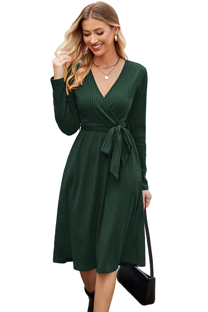Newshows Strickkleid Damen Herbstkleid V Ausschnitt Pulloverkleid Winterkleid Kleid mit Taschen für