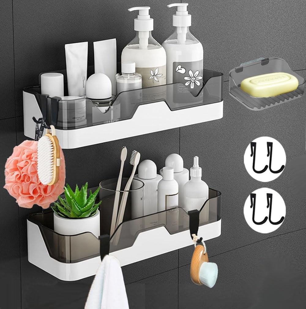 EigPluy 2 Stück Badezimmer Regal, Ohne Bohren Badezimmerregale, Duschregal Plastik Duschkörbe an der
