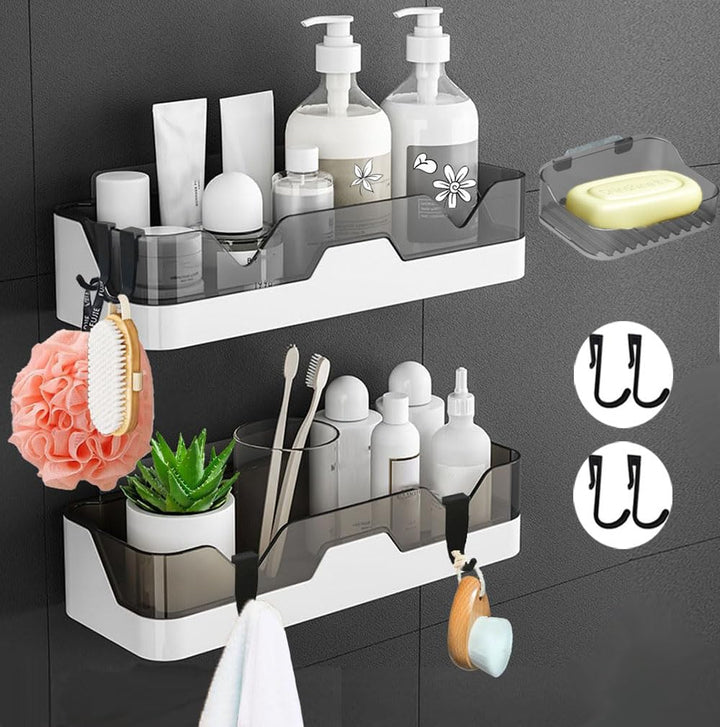 EigPluy 2 Stück Badezimmer Regal, Ohne Bohren Badezimmerregale, Duschregal Plastik Duschkörbe an der
