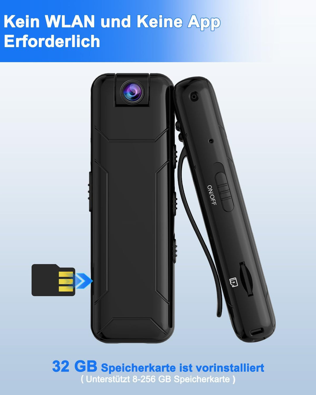 Bextgoo Body Cam, Mini Kamera ohne WLAN, 1080P Kleine Kamera mit 32GB TF Karte,10 Stunden Akkulaufze