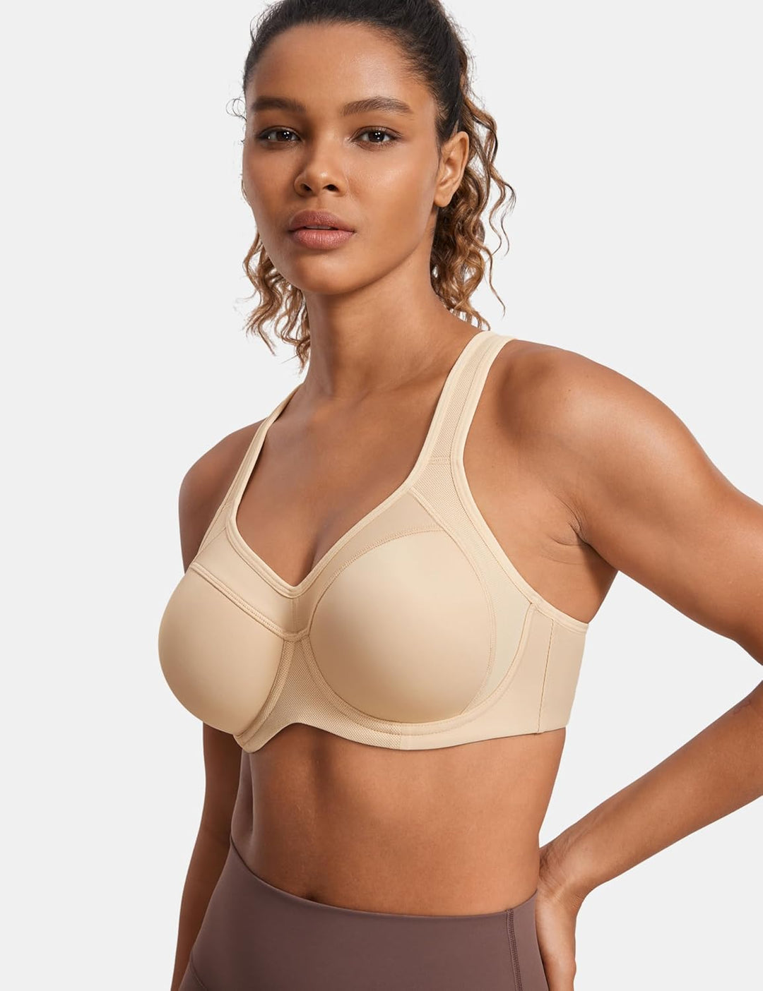 SYROKAN Damen Sport BH Starker Halt- Bügel Push Up Ringerrücken Gepolstert Fitness BH 70B Beige, 70B