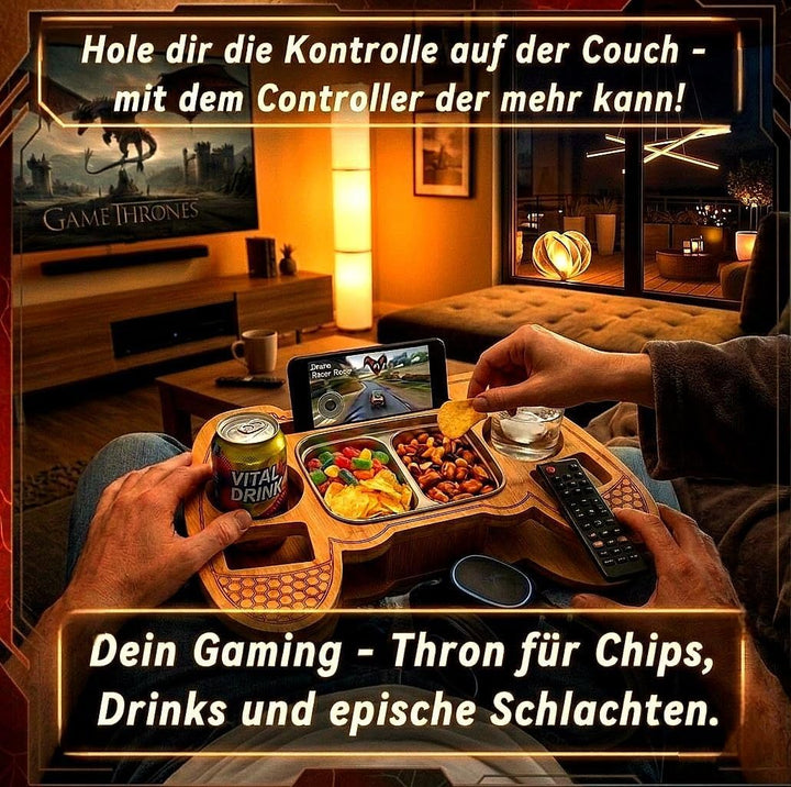 1BRANCH2 UNITY&HERITAGE SnackPad – Die Couchbar für Gamer im Controller-Design | Premium Bambus Snac