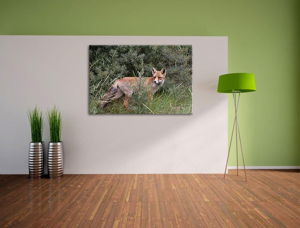 listiger Fuchs im Wildstrauch Leinwand, XXL riesige Bilder fertig gerahmt mit Keilrahmen, Kunstdruck