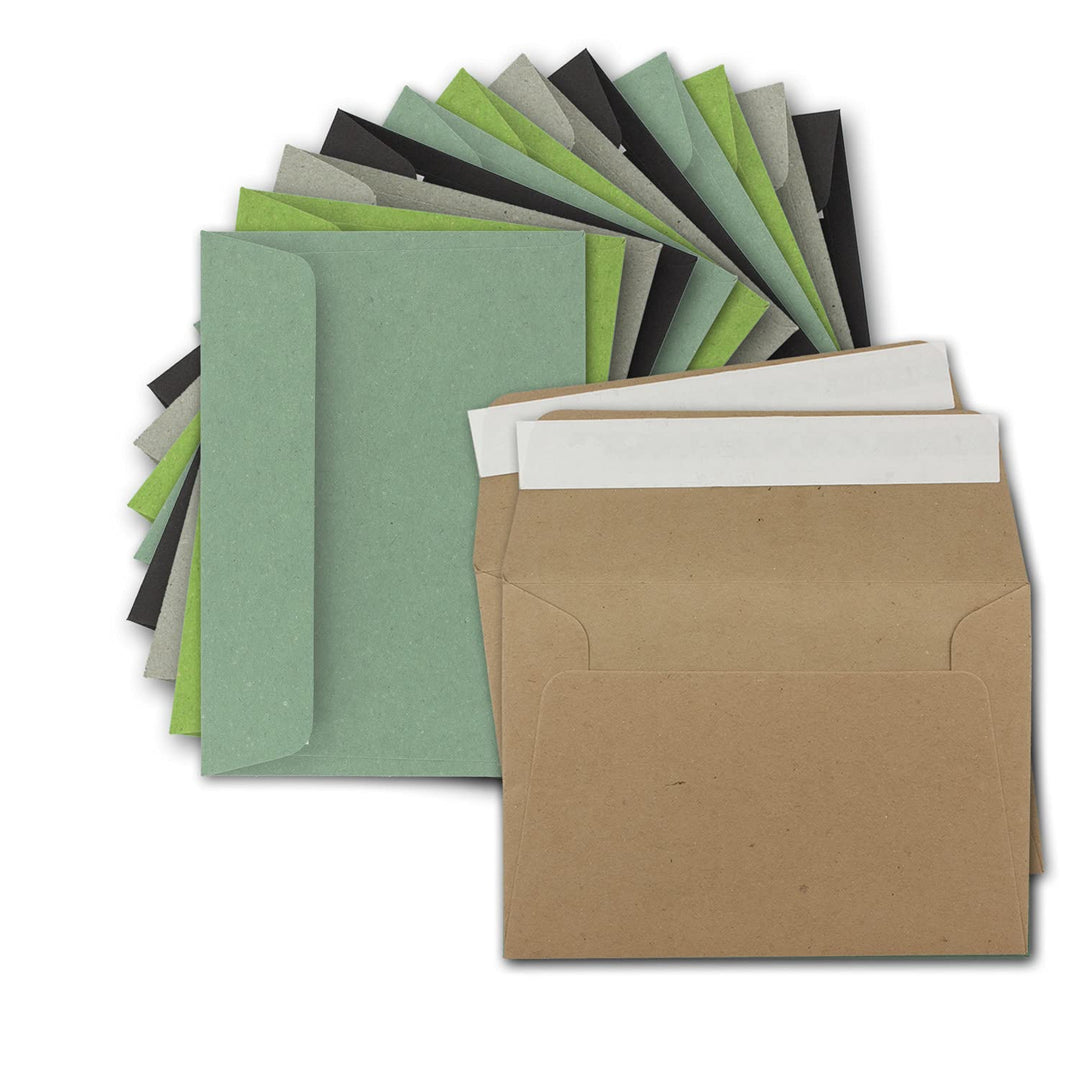 75x Vintage-Umschläge DIN B6 125 x 176 mm Kraftpapier - Farbenmix Paket - Recycling Kuverts mit Haft