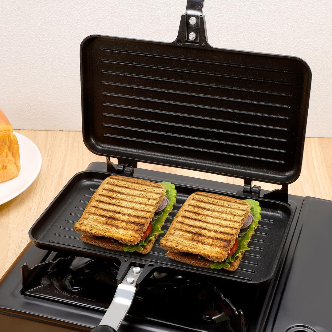 Toyvian Sandwichmaker mit Grillfunktion, Doppelseitige Antihaft-sandwichpfanne, Aluminium-backplatte
