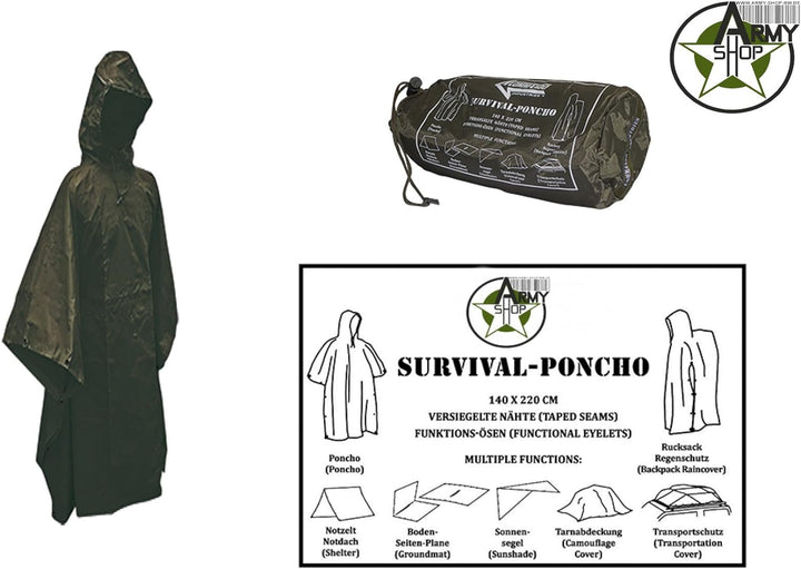 Survival Regenponcho Regencape Regenumhang Oliv Grün OneSize