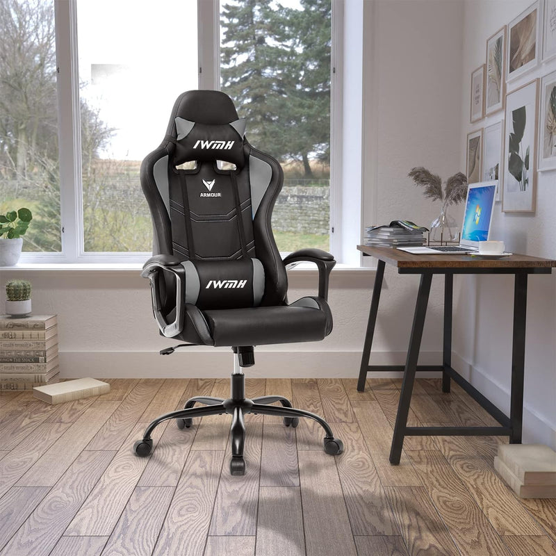 IWMH Gaming Stuhl, Ergonomischer Computerstuhl mit Hoher Rücklehne, Höhenverstellbarer Drehstuhl, Ra