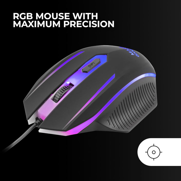 Mars Gaming MCP124, 3in1 Gaming Combo, Ergonomische H-Mech LED RGB Tastatur, RGB Maus 3200DPI HUANO