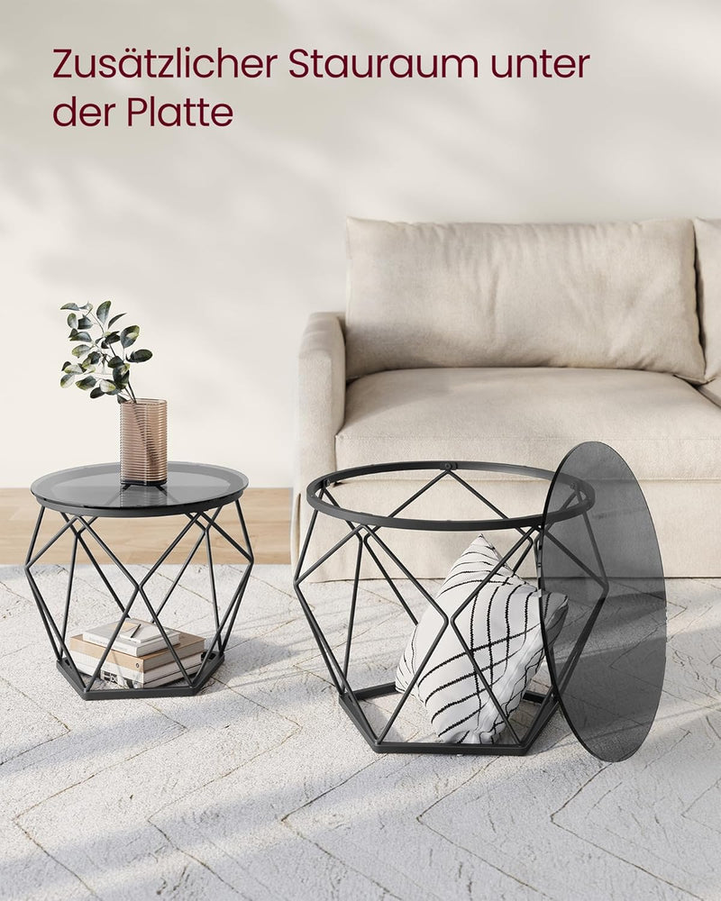 VASAGLE Couchtisch rund, 2er Set, Wohnzimmertisch, Beistelltisch, modern, abnehmbare Tischplatte, fü