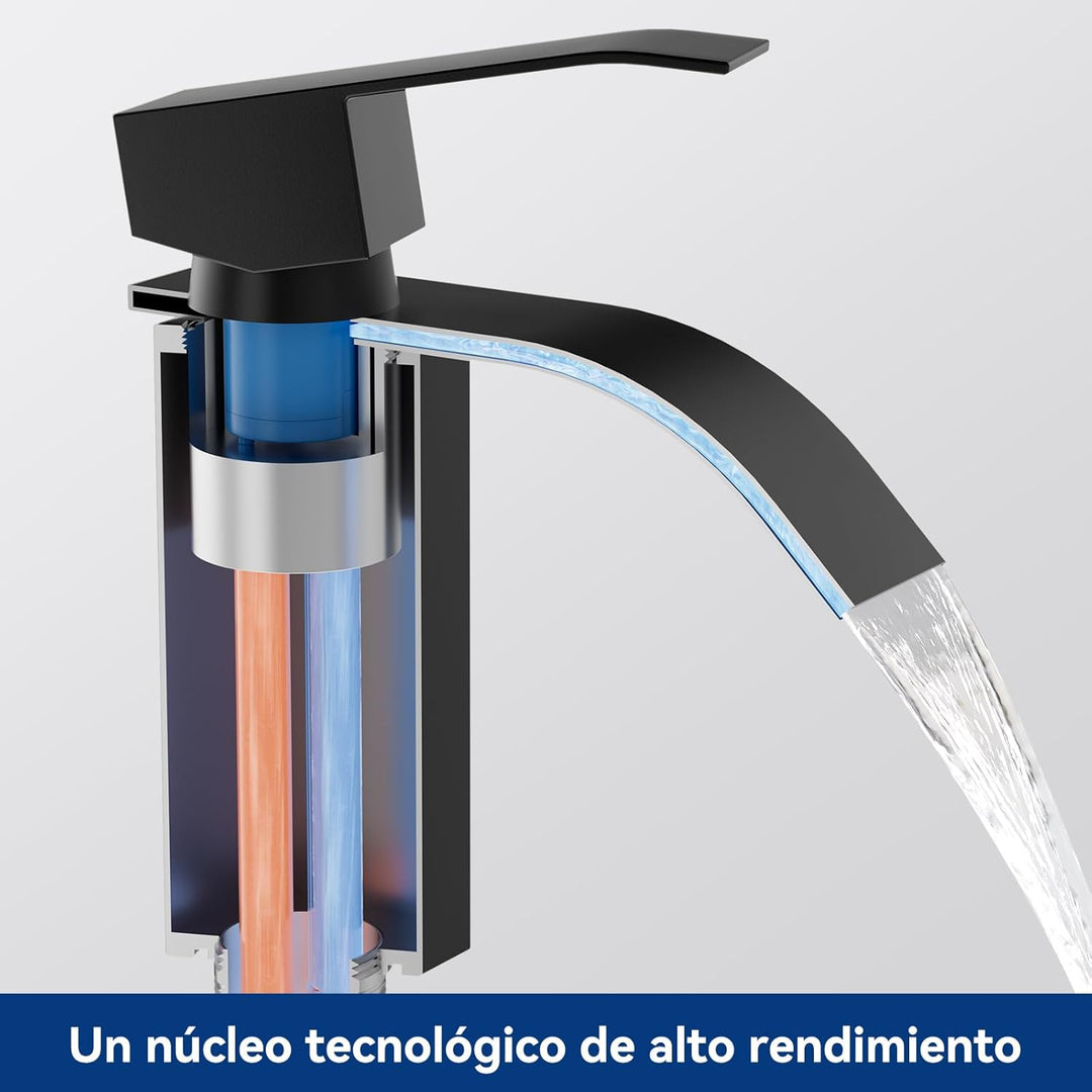 CECIPA Wasserhahn Bad Schwarz, Waschtischarmatur Wasserfall, Armatur Badezimmer Edelstahl, Waschbeck