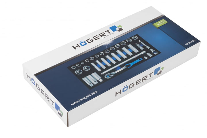 HÖGERT TECHNIK Steckschlüssel-Set 3/8", 33-tlg., Ratschengriff 72T, CRV-Stahl, inkl. Zündkerzensteck