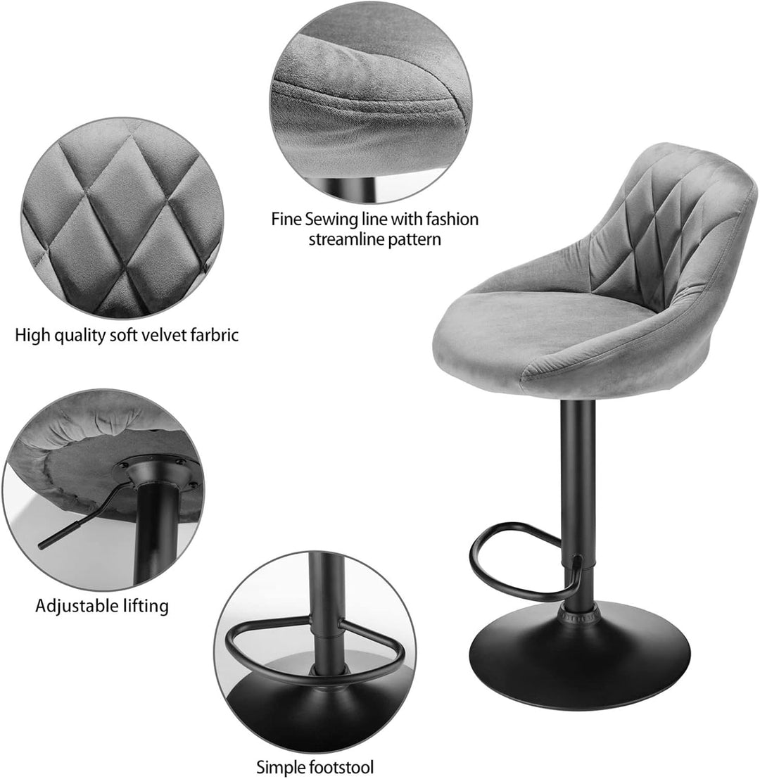 XUANYU 10er-Set Barhocker aus Samt Höhenverstellbare 63-83 cm Barstühle 360° Drehstuhl Küchenstühle