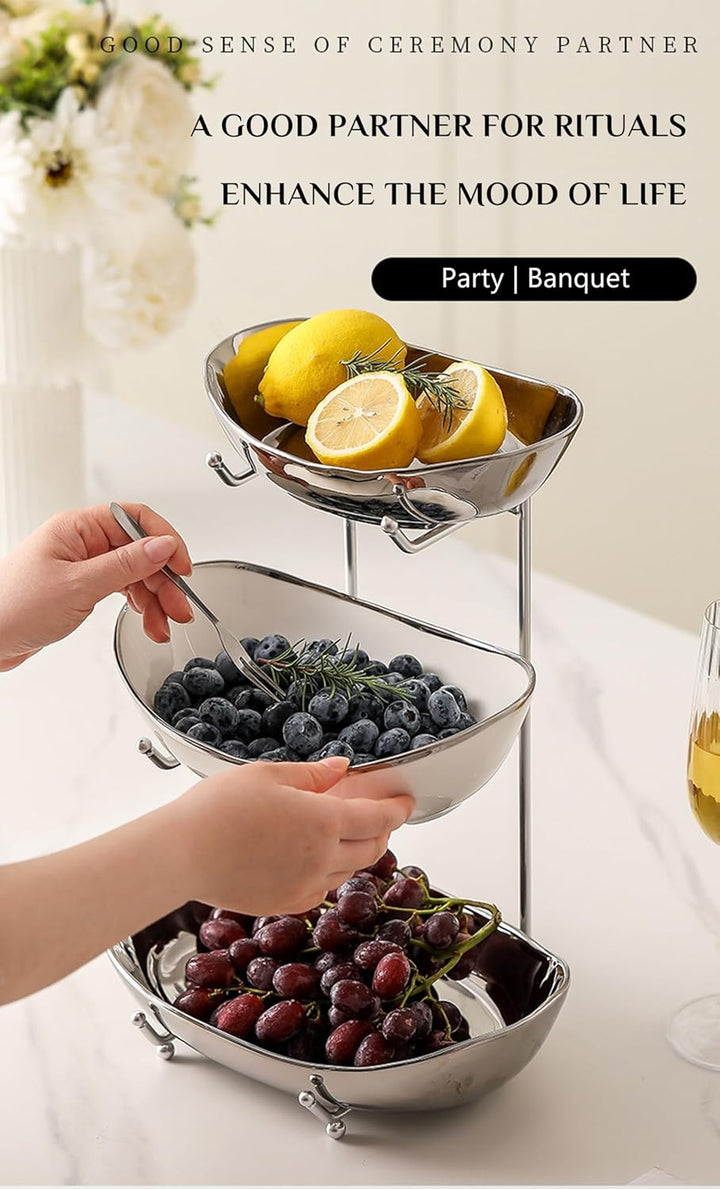 XUDREZ Obst Etagere mit 3 Etagen Obstschalen aus Keramik, Platzsparendes Obstkorb Etagere für die Fa