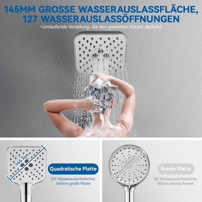 Auralum Duschkopf wassersparend, grosser Duschbrause mit Schlauch, Shower Head mit 3 Wasserabgabemod