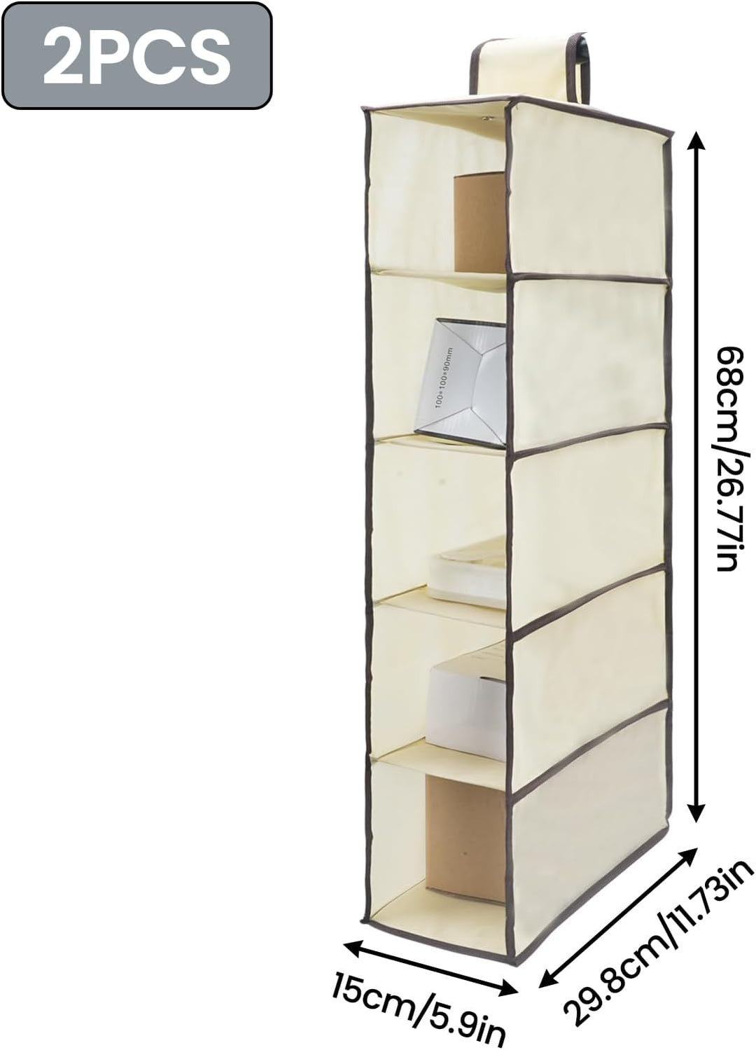 2 Stück Hängeregal Stoff mit 5 Fächer, Zusammenklappbar Hängeaufbewahrun, Kleiderschrank Organizer,