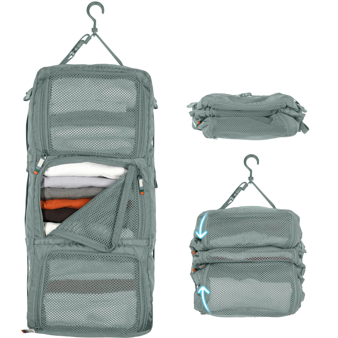 TRAVEL DUDE Hängeorganizer mit Kompression aus recycelten Plastikflaschen | Tragbare Reiseregale für