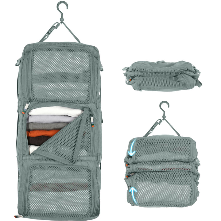 TRAVEL DUDE Hängeorganizer mit Kompression aus recycelten Plastikflaschen | Tragbare Reiseregale für