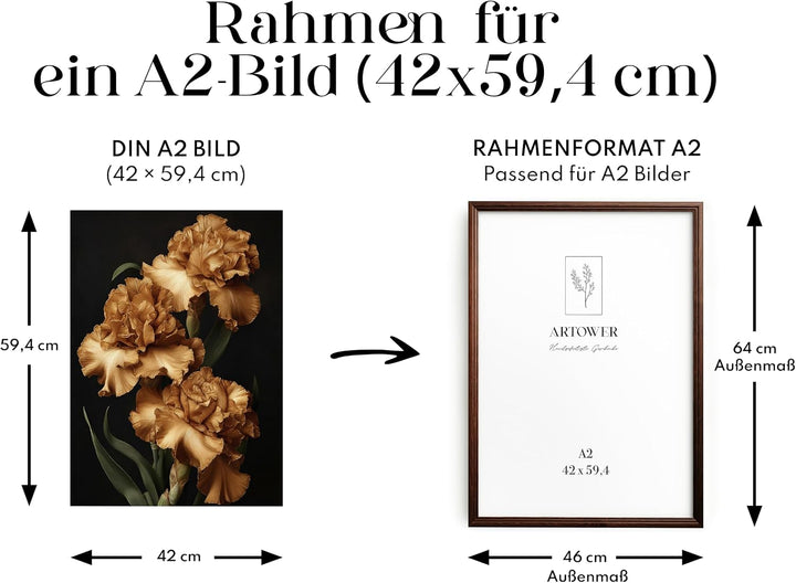 Artower® Bilderrahmen Vintage Braun Holz Rahmen für DIN A2 42 x 59,4 cm | Posterrahmen Gross für Col