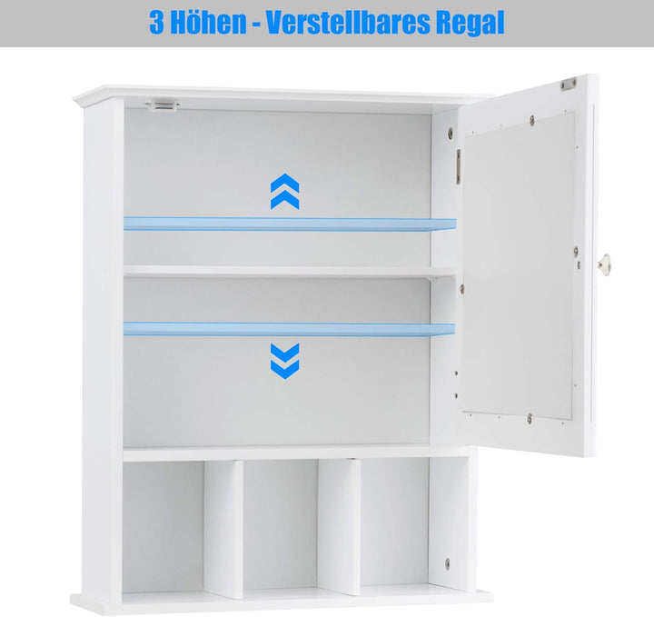 GOPLUS Spiegelschrank mit Ablage, Badschrank mit verstellbarem Einlegeboden, Küchenschrank Hängeschr