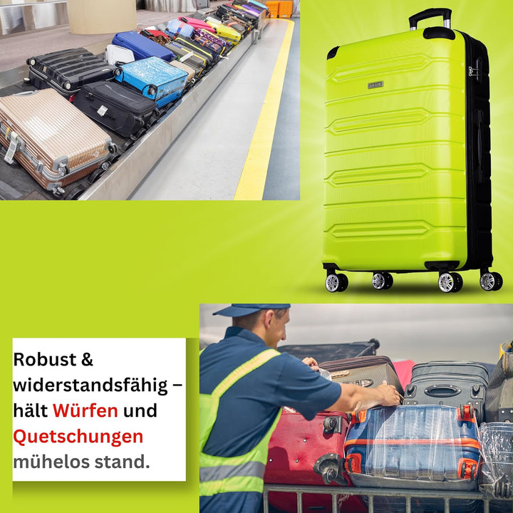 NOWI Hartschalenkoffer XL Gross - 96L Volumen - 8 Rollen 360° Drehbar - Leichter ABS Trolley mit Zah