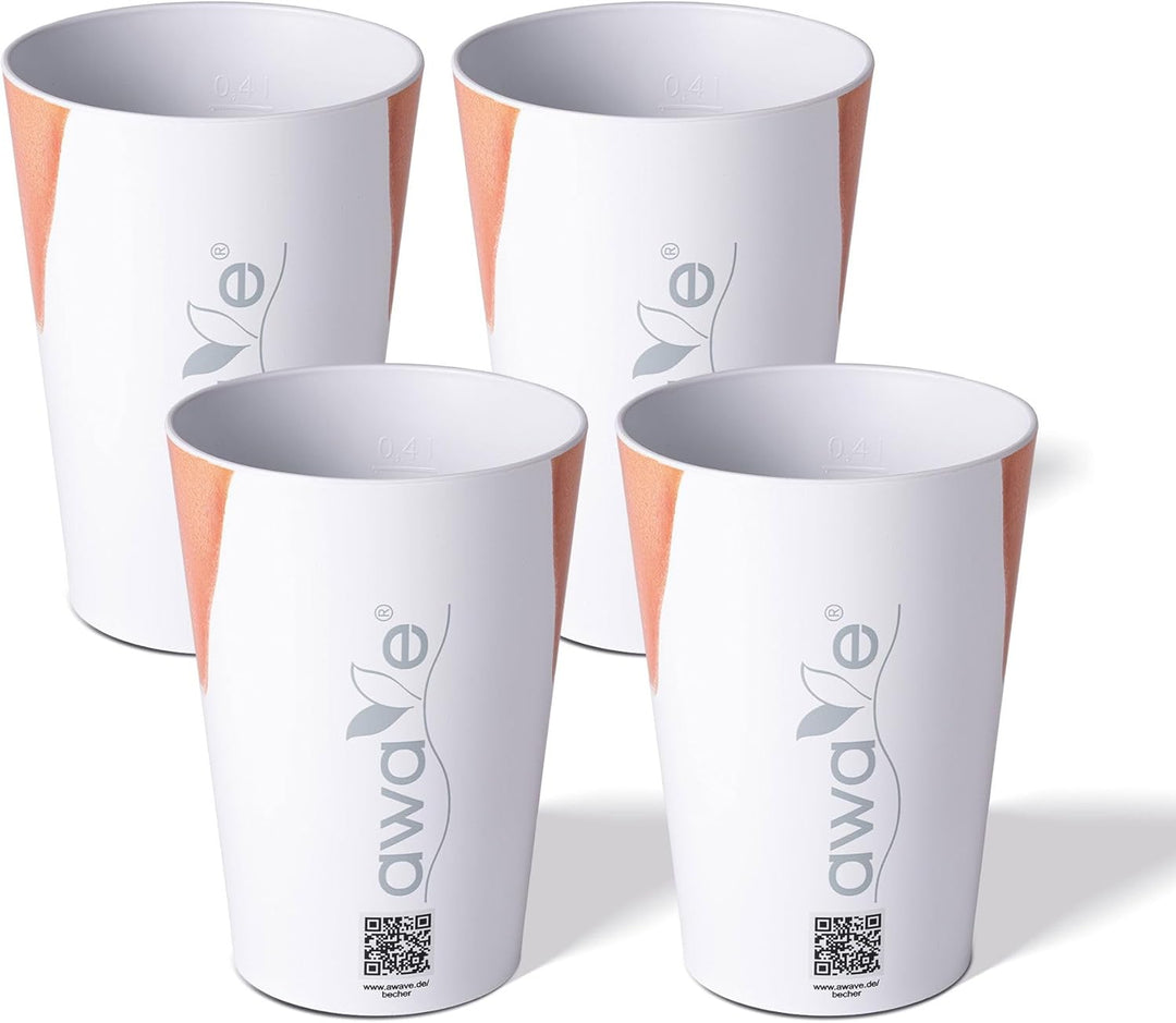 AWAVE Festival Becher Set 4-teilig aus rPET, 400 ml, mit Eichstrich, Stapelbar, Mehrweg Wiederverwen