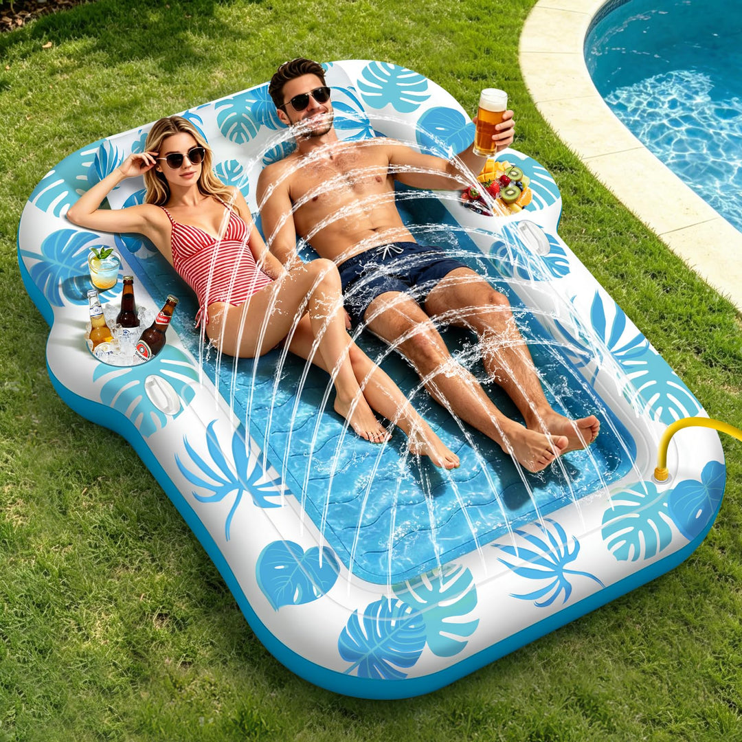 JONRRYIN Luftmatratze Pool für Erwachsene, Tanning Pool 225x190cm mit Sprühfunktion & Getränkehalter