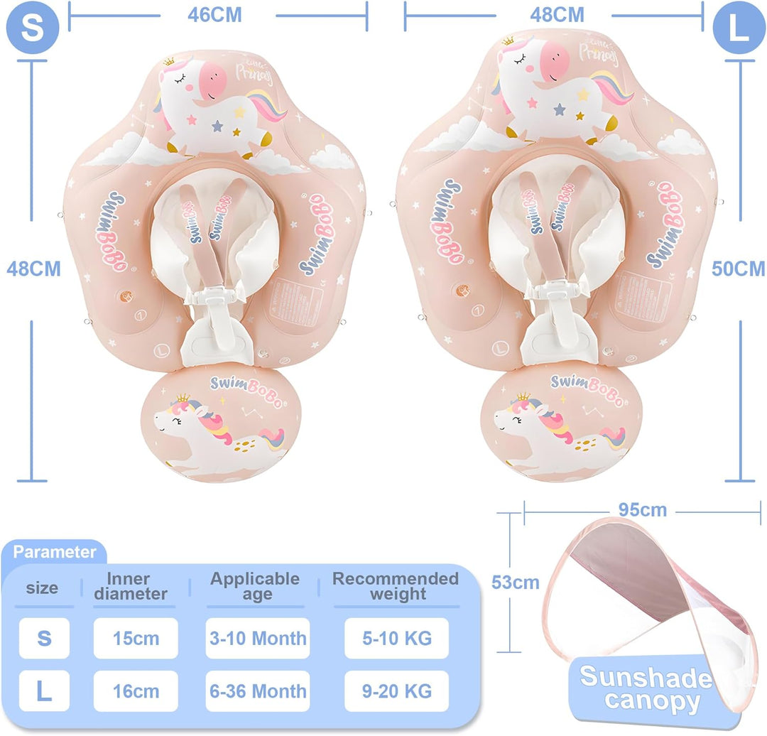 Woukksy Baby Schwimmring mit Sonnendach Entfernbar, Rosa Baby Schwimmhilfe mit Schwimmsitz, Aufblasb