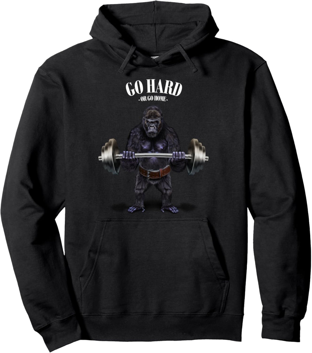 Gorilla beim Heben von Gewichten im Fitnessstudio Pullover Hoodie