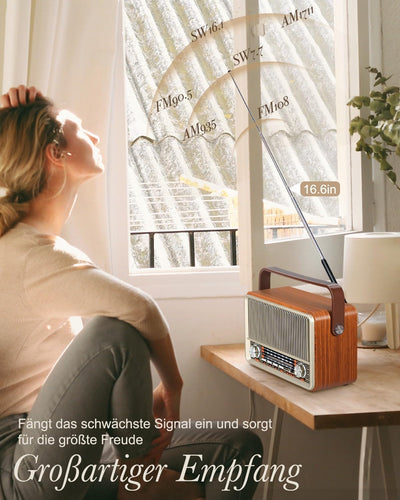 PRUNUS J-120 AM/FM/SW Retro Radio Klein, Kofferradio mit 1800mAh Akku, oder AC-Strom, Küchenradio No