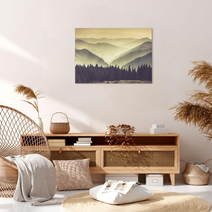 Bilder auf Leinwand Berge Wald Natur Leinwandbild mit Rahmen 70x50cm Wandbilder Dekoration Wohnzimme