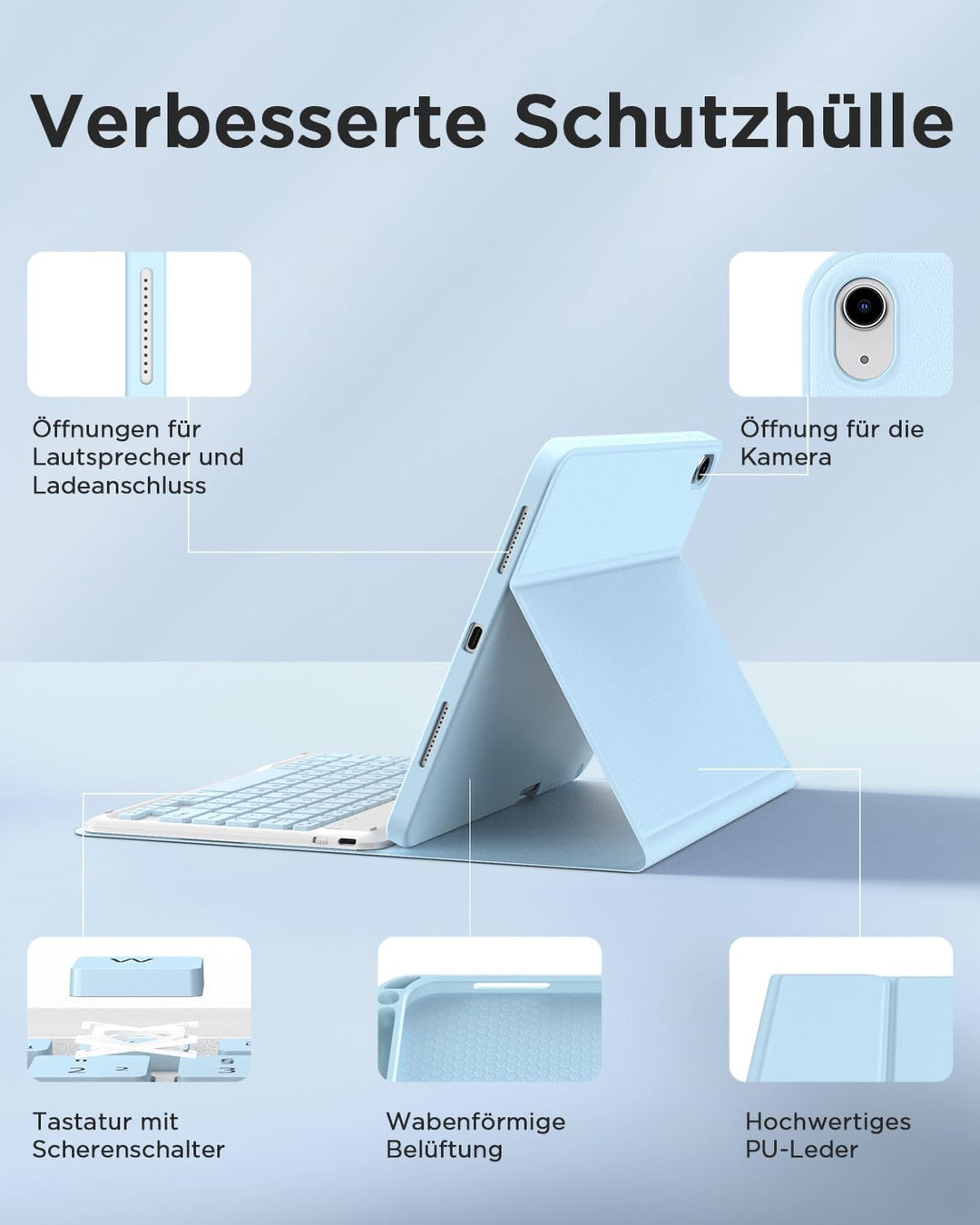 EasyAcc iPad 11 (A16) / 10 Generation Hülle mit Tastatur 11/10,9 Zoll 2025/2022 (A2696/A2757/A2777/A