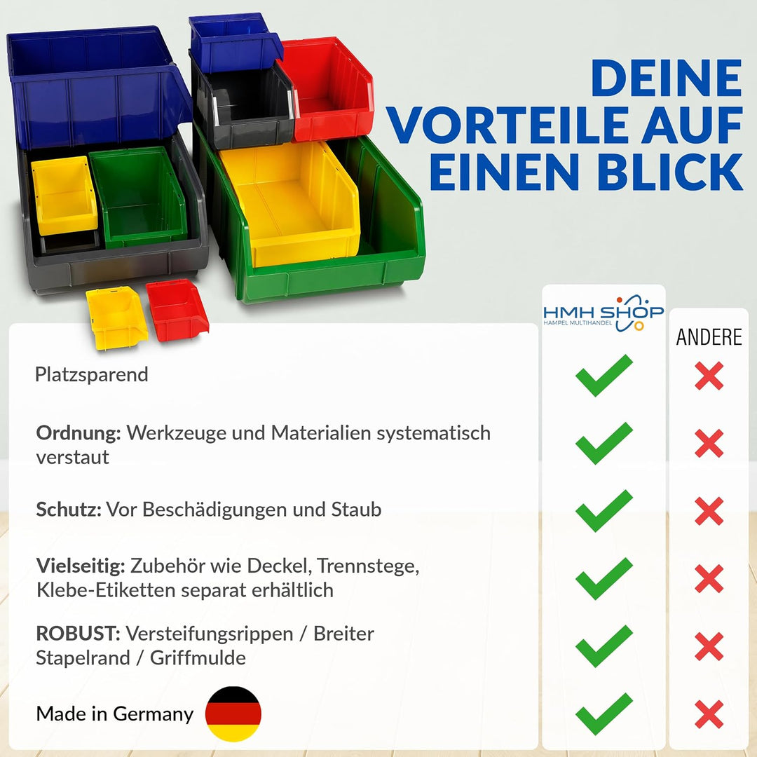 HMH Stapelboxen der Grösse XL 489x304x185mm für dein Kleinteilelager, Sortierkisten in 5 Farben, Zub