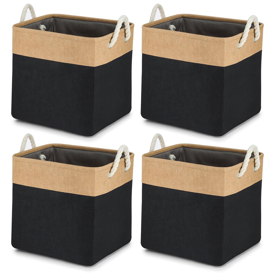 4 Stück Grosse Aufbewahrungskörbe 28x28x27 cm – Faltbare Stoff Aufbewahrungsboxen mit Griffen, stabi