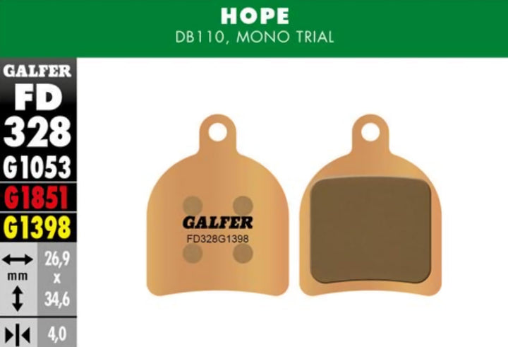 Galfer Hope Bremsbeläge Mono Trial Sinternized 2017 Einheitsgrösse, Einheitsgrösse