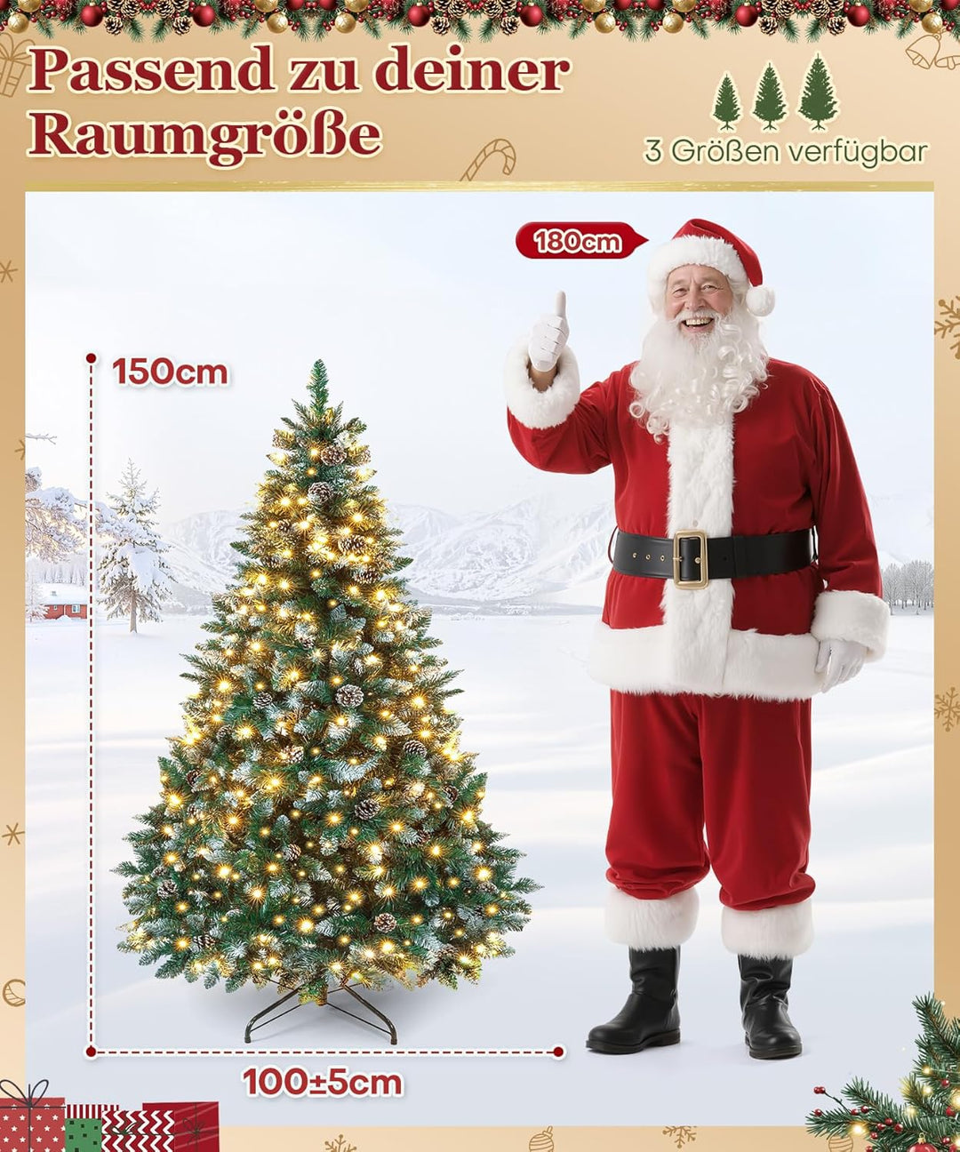 Yorbay künstlicher Weihnachtsbaum mit Beleuchtung weiss Schnee LED Tannenbaum für Weihnachten-Dekora