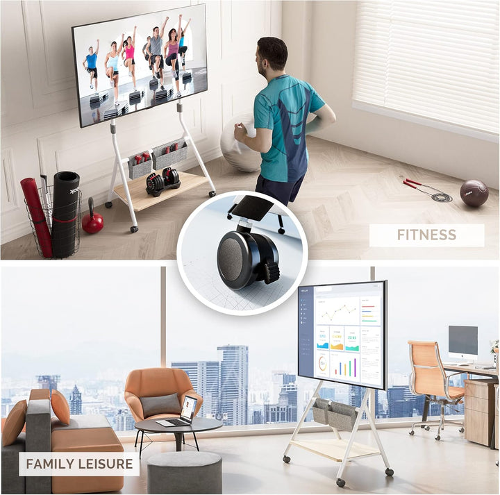 FITUEYES Design Mobiler TV Ständer Rollbar, TV Stand für 55 60 65 70 75 78 Zoll TV bis 45kg, Höhenve