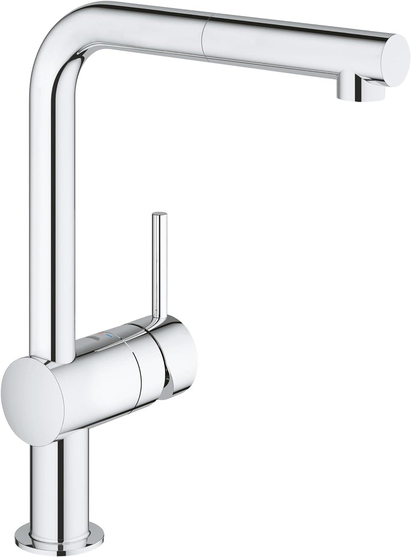 GROHE Minta - Einhand-Spültischarmatur (L-Auslauf, Einlochmontage, ‎herausziehbare Laminarbrause, Ei