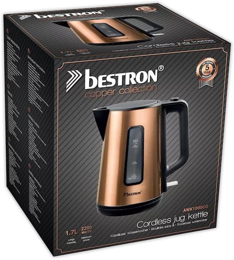 Bestron Wasserkocher mit 360° Basis, inkl. Kochstopp-Automatik & Trockenlaufschutz, 1.7 Liter Fassun