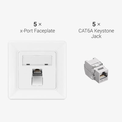 kwmobile Keystone Dose Modul Set - 5X Keystone Modul 5X Netzwerkdose 1-Port CAT 6A Kabel - 10Gibt/s