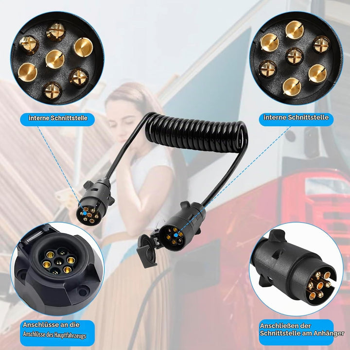 Anhänger 7 Polig Verlängerung Kabel Spiralkabel 3.0M Anhängerkabel AdapterSpiralkabel Auto Anhänger