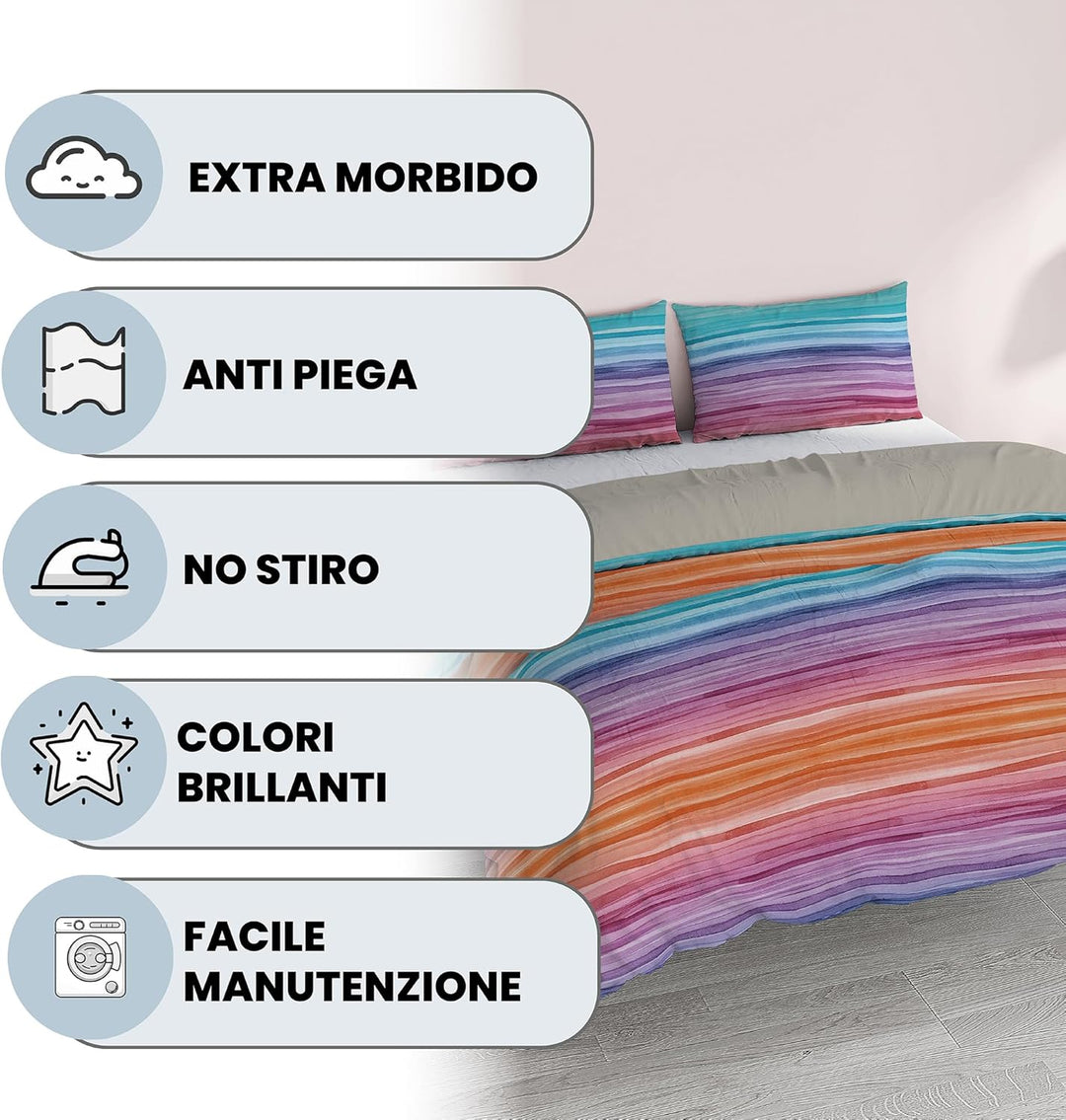 Fantasy Italian Bed Linen Bettbezug, Rainbow, Doppelte, Mikrofaser, Regenbogen Rainbow Doppelte, Rai