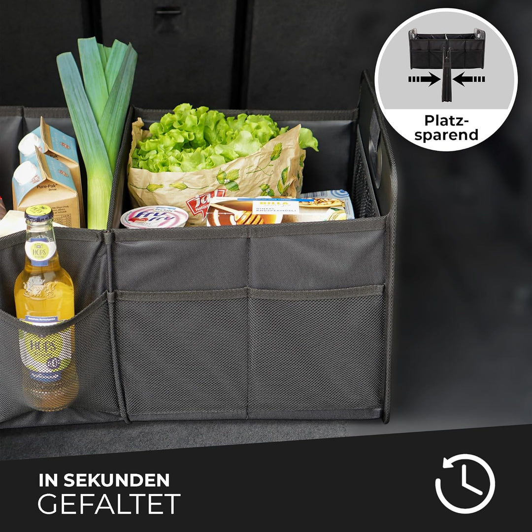 Auto Organizer in schwarz - Kofferraumtasche - (57x35x30cm) - Antirutsch durch Klett - Kofferraum Ca