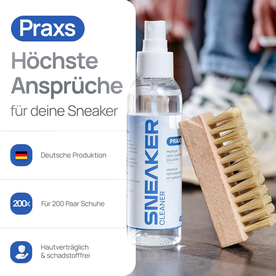 PRAXS® Sneaker Reiniger Set – Schuhreiniger & Sneaker Cleaner für Wildleder, Nubuk, Suede & Stoff –