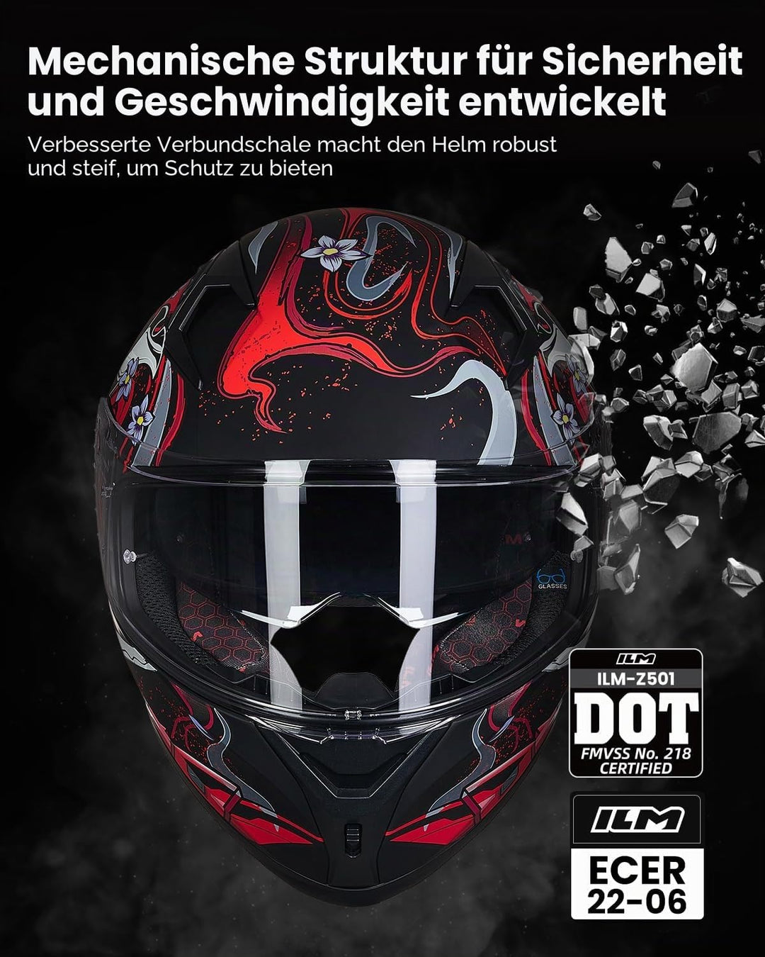 ILM Motorradhelm Integralhelm Herren Damen-Motorcycle Helmet mit 2 Visieren Pinlock-kompatiblen klar