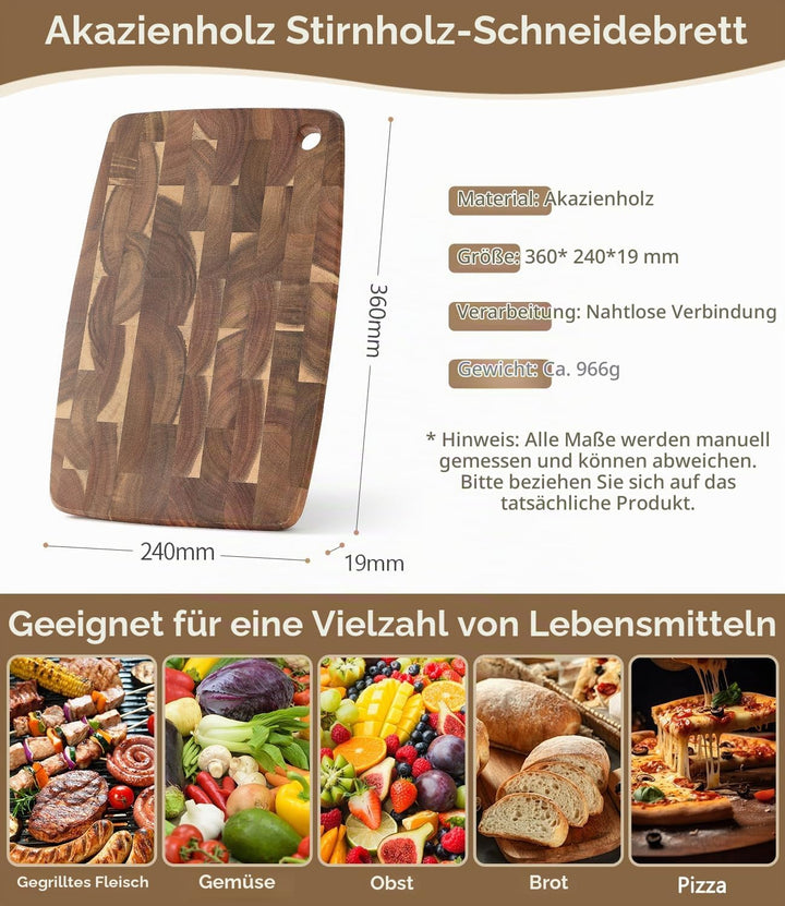 XINZUO Akazienholz Hirnholz-Schneidebrett 36 * 24 * 1,9cm Holzbrett Küche Hackbretter, Aufschnittbre