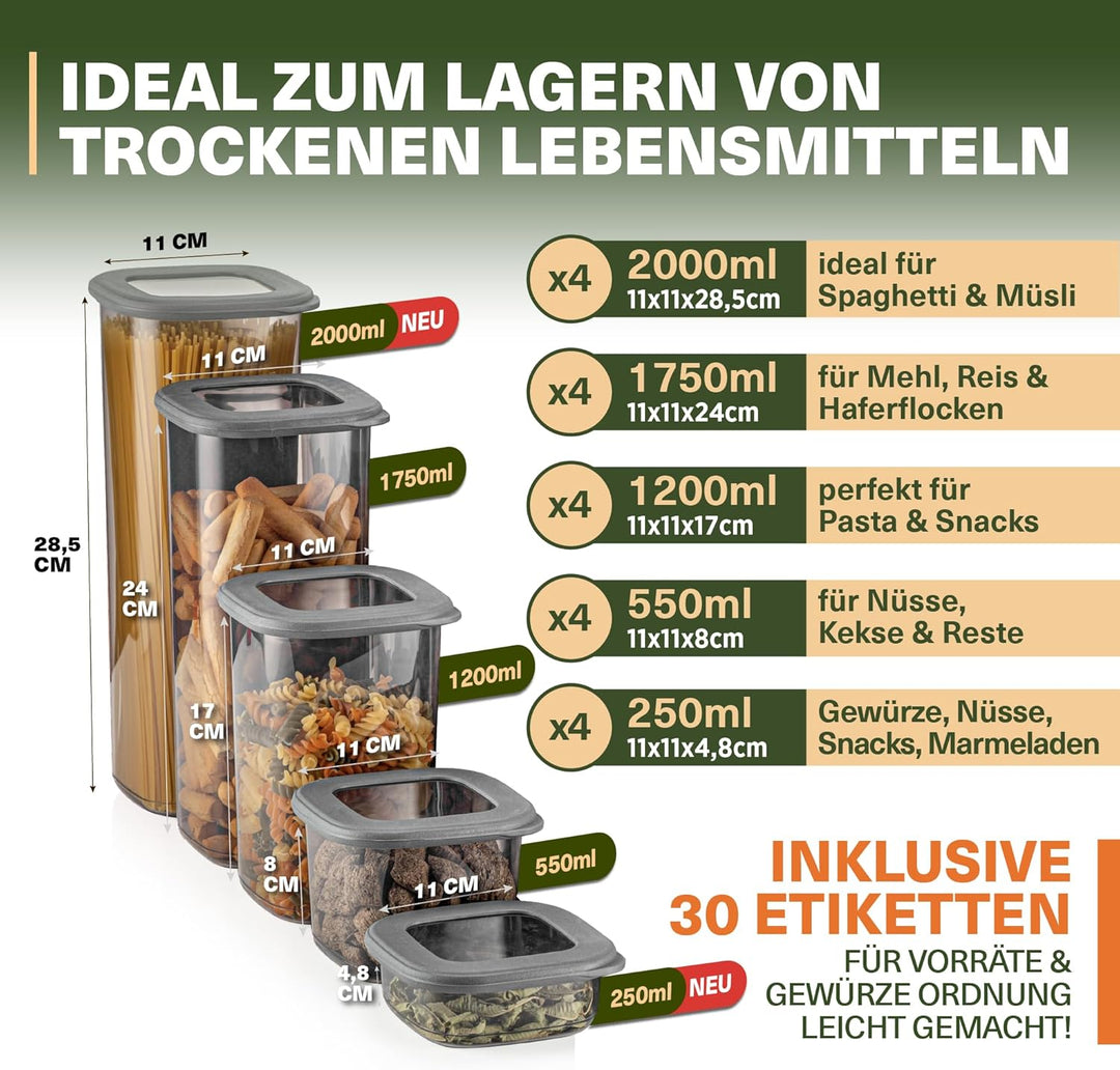 Vorratsdosen mit Deckel Luftdicht, 20er Vorratsbehälter Set BPA-Frei, Vorratsdose zur Müsli Mehl Auf