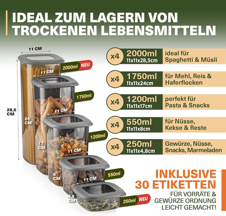 Vorratsdosen mit Deckel Luftdicht, 20er Vorratsbehälter Set BPA-Frei, Vorratsdose zur Müsli Mehl Auf