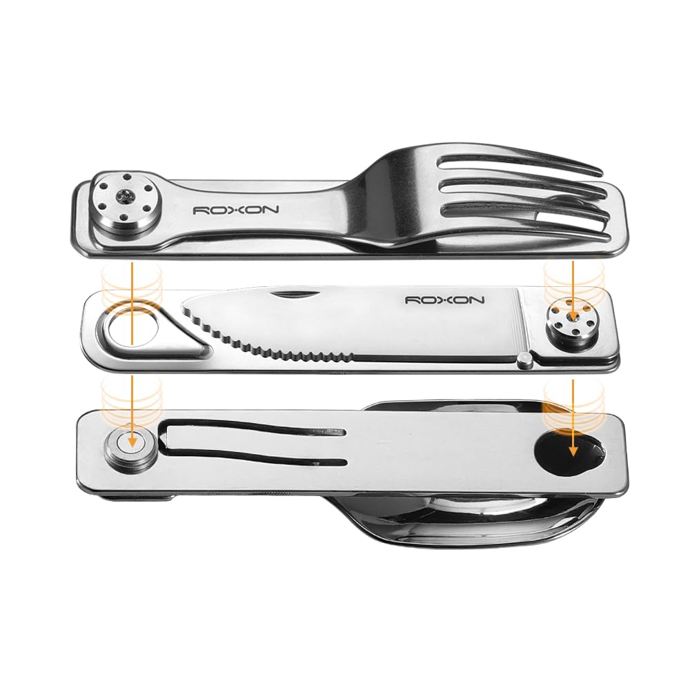 ROXON C1S 3 in 1 Camping Utensils Detachable Cutlery Knife Spoon Frok for Outdoor Camping Hiking, Ed