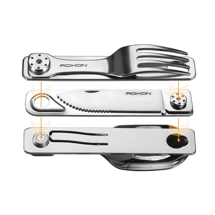 ROXON C1S 3 in 1 Camping Utensils Detachable Cutlery Knife Spoon Frok for Outdoor Camping Hiking, Ed